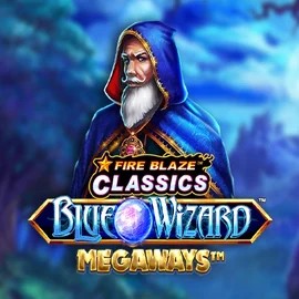 Fire Blaze Blue Wizard Megaways online game logo by Rarestone Gaming on winsrolla.com